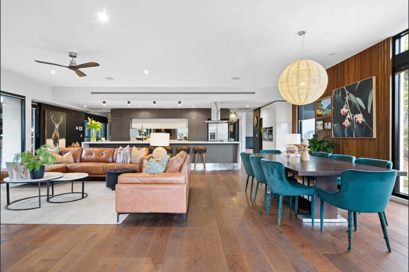 Open plan living area with architectural lighting - Yarrambat, VIC